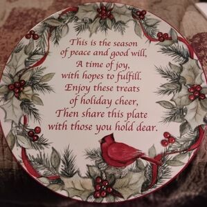 Susan Winget Christmas Cardinal plate by Certified International holiday plate